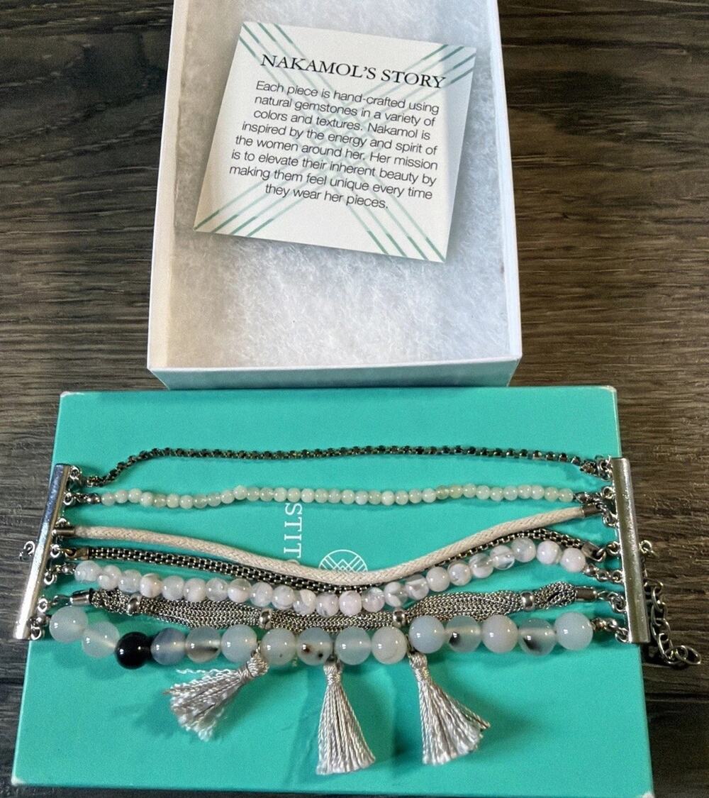 NWT Nakamol Stitch Fix Elda Multi Strand Gemstone Tassel Bracelet Gray Boho